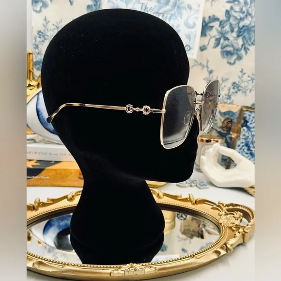 🆕 GUCCI 🧿 NWOT GG0879S 002 Gold Horsebit Sunglasses with Brown Gradient Lens - Picture 10 of 16